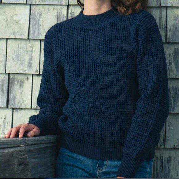 Long Wharf Women Rye SeaWell Sweater Small Navy Blue Shaker Thick Knit Warm EUC - Picture 1 of 8